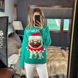 BAHHUMPUG Pom Pom Long Sleeve Christmas Dog Crewneck Sweater, Medium